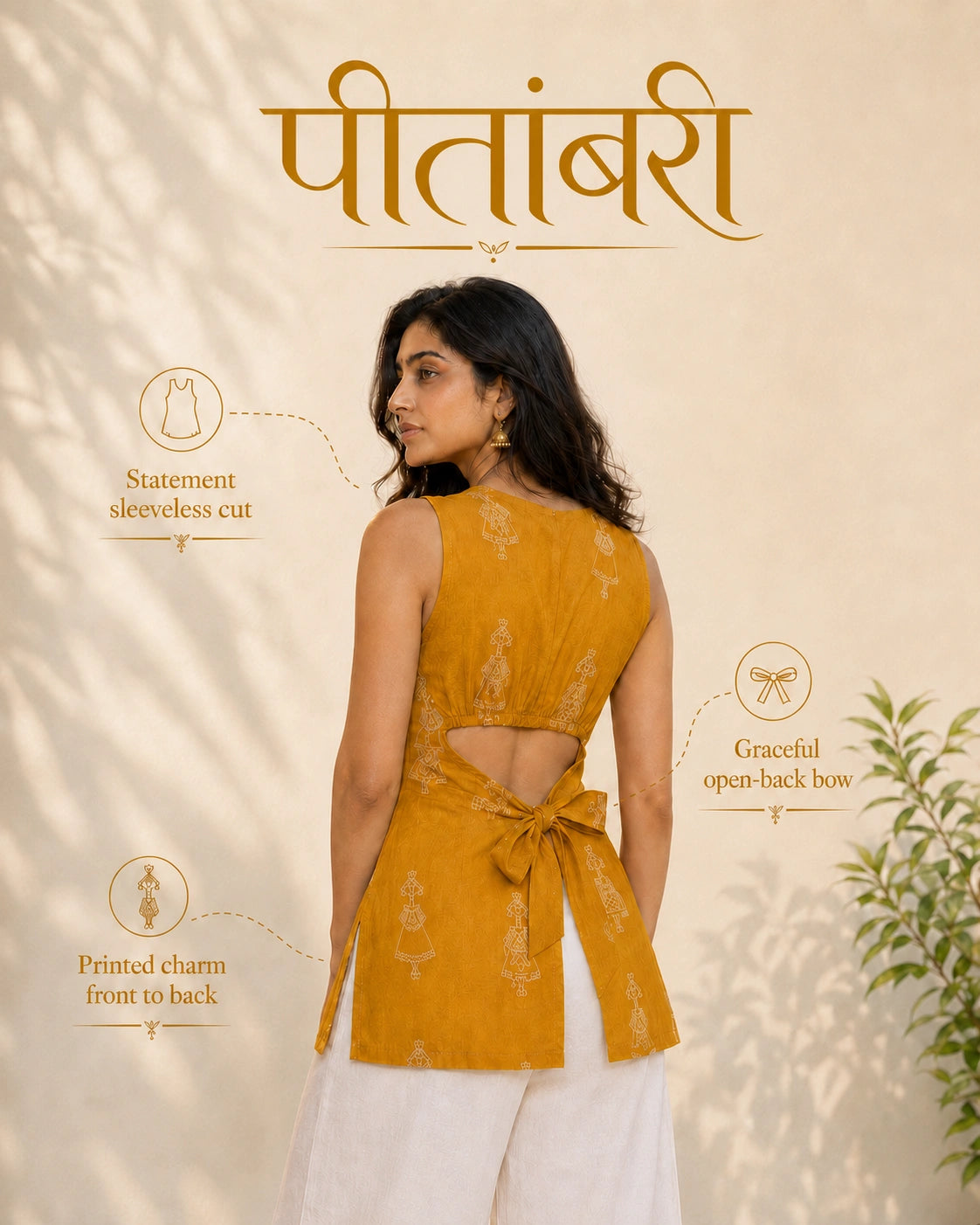 Peetambari Open-Back Bow Cotton Kurti