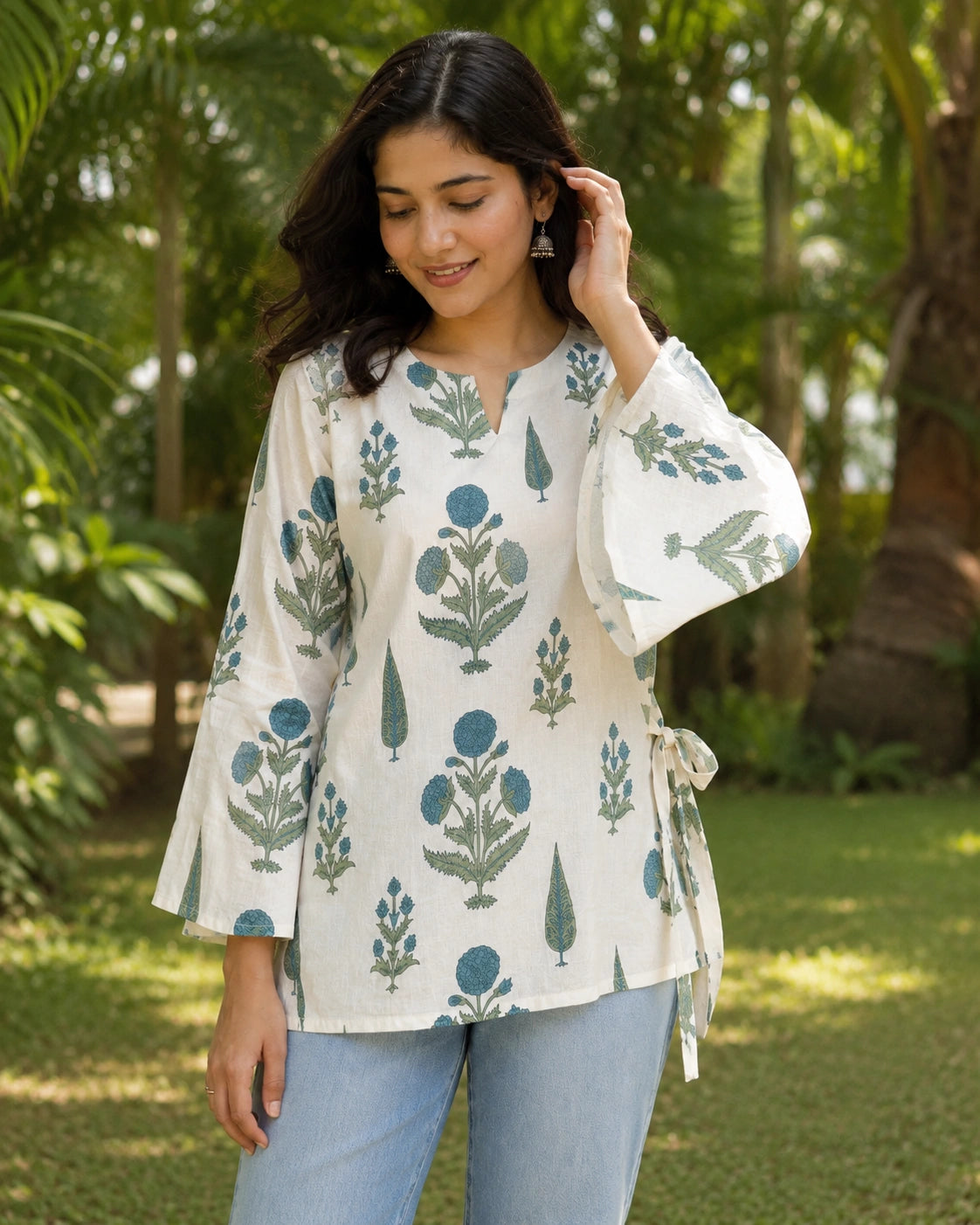 Neerja Floral Bloom Side-Tie Kurti