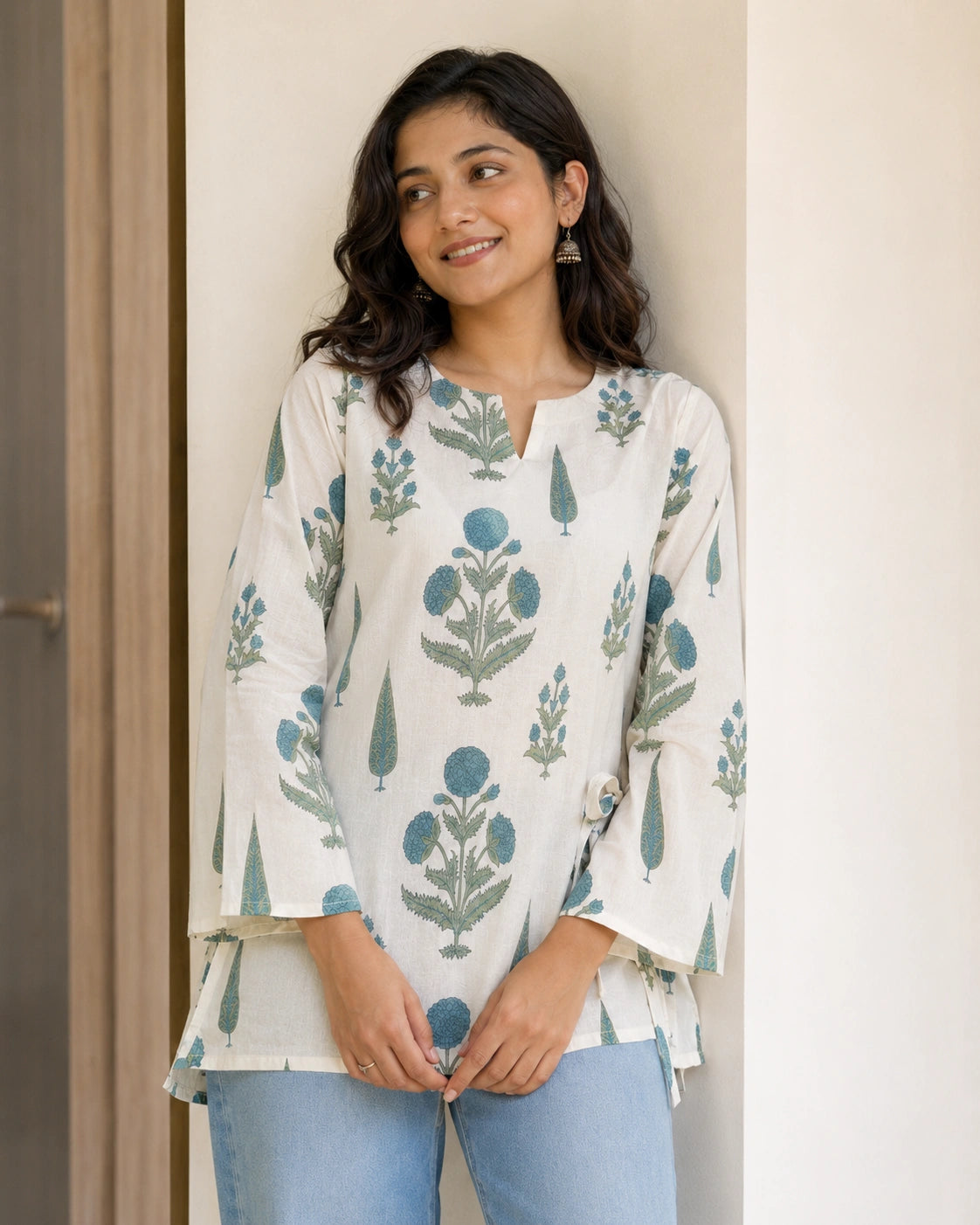 Neerja Floral Bloom Side-Tie Kurti