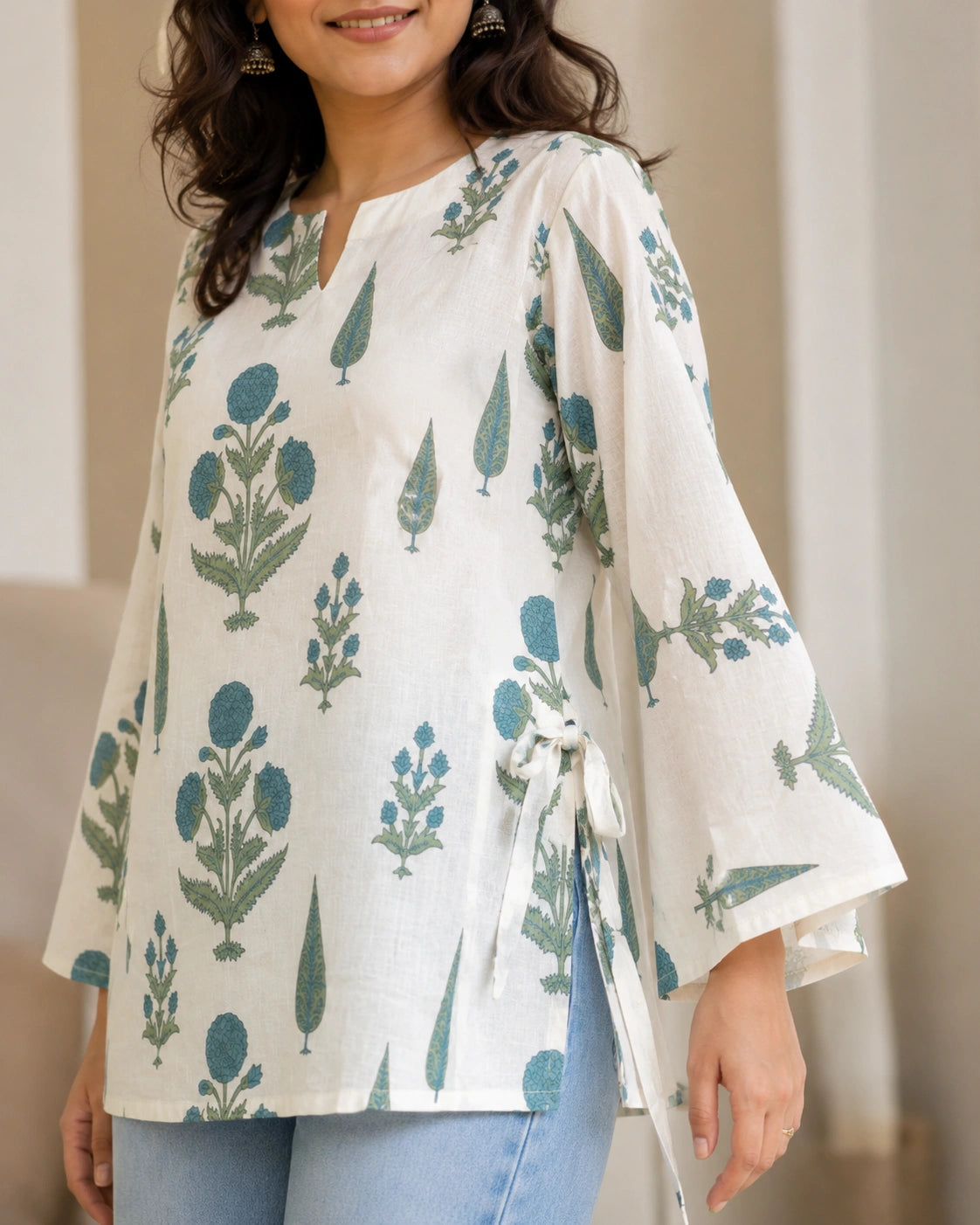 Neerja Floral Bloom Side-Tie Kurti