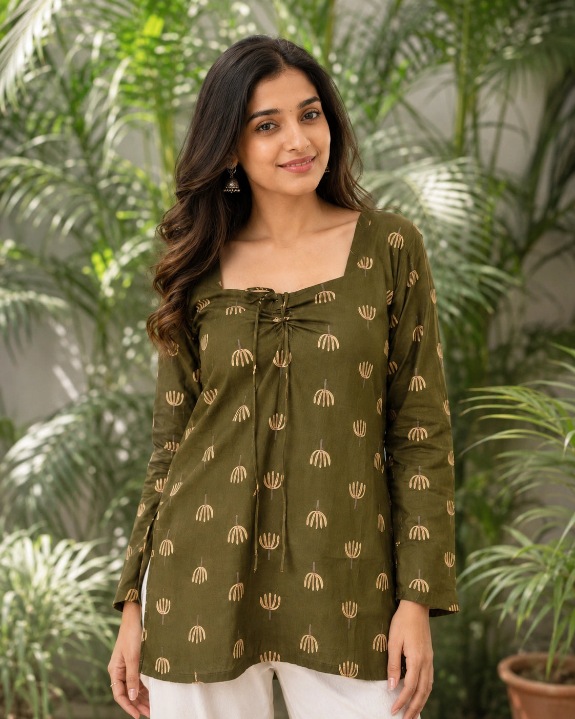Pallavi Lotus Motif Lace-Up Kurti