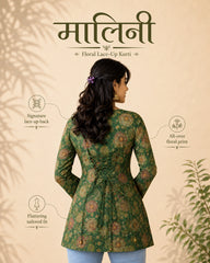 Malini Floral Lace-Up Linen Cotton Kurti