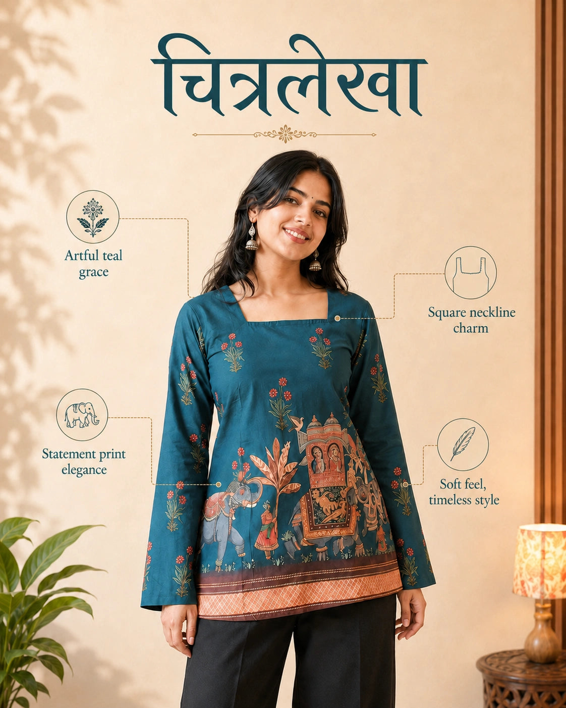 Chitralekha Kalamkari Mulmul Cotton Kurti