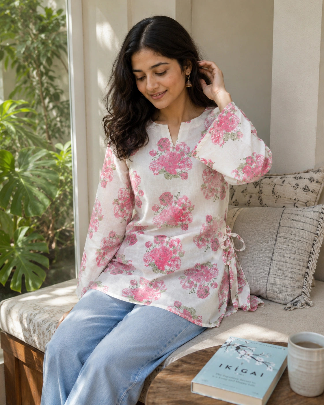 Gulab Rang Floral Kurti